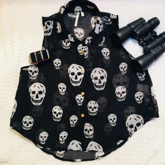 Top Sans Manches Last Kiss - Imprimé Crâne (skull), Noir Et Blanc, Taille M (occasion Très Bon état)
